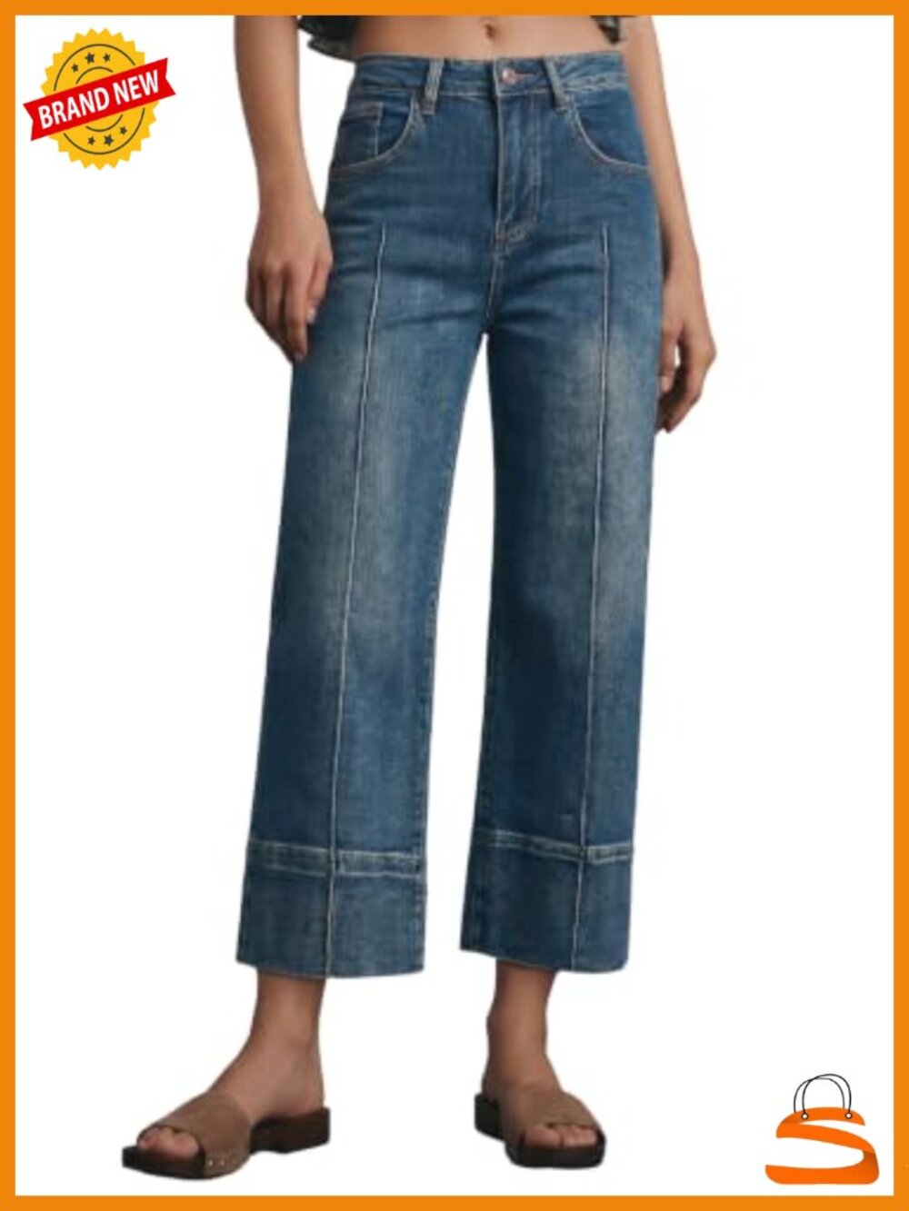 Wide Leg High Waisted Cropped Ankle Jeans Capri Pants